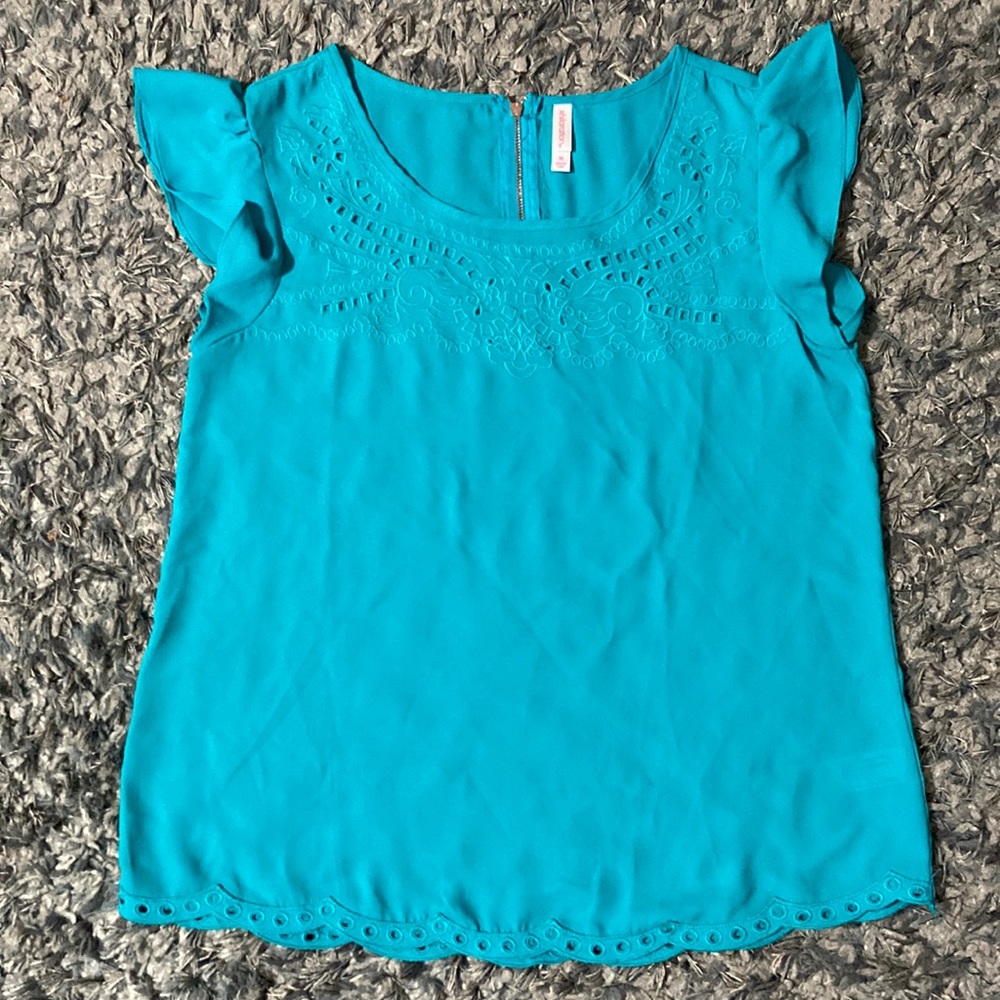 Teal Flutter Sleeve Blouse